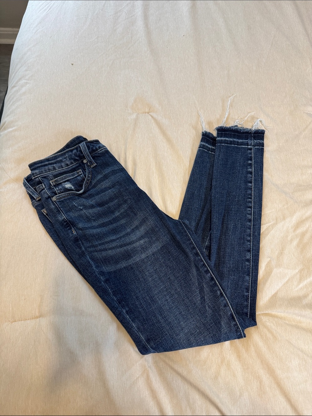Judy Blue Indigo Frayed Hem Ankle Skinny Jeans
